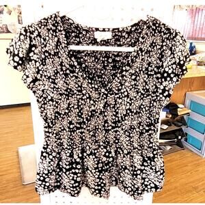 Floral Print Crop Top L Flutter Sleeves Ruffles Boho Y2K Fairy Cottage Goth